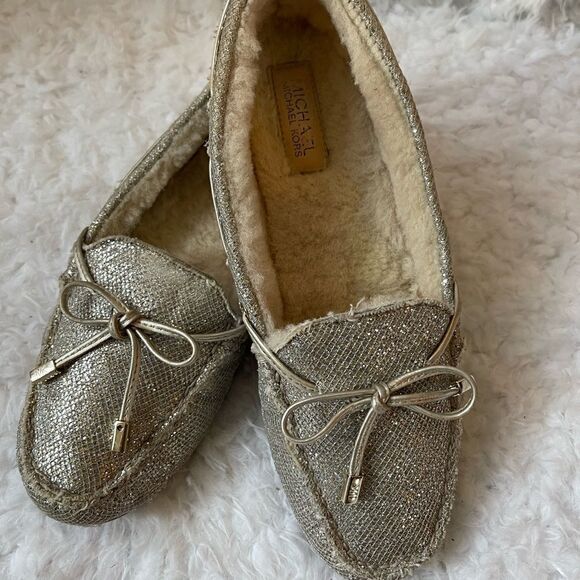 Michael Kors Sutton glitter champagne dyed pieced shearling Moccasins si… - Picture 4 of 12